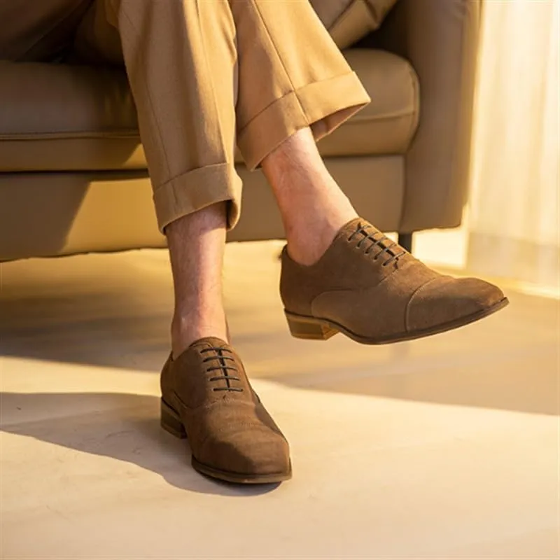 Men's Leather Shoes Oxford Shoes Business Shoes Casual Mode Square Toe Lace-Up Wedge Flat Suede Finish Vintage Design Skin-Friendly Lining Handcrafted Stitching