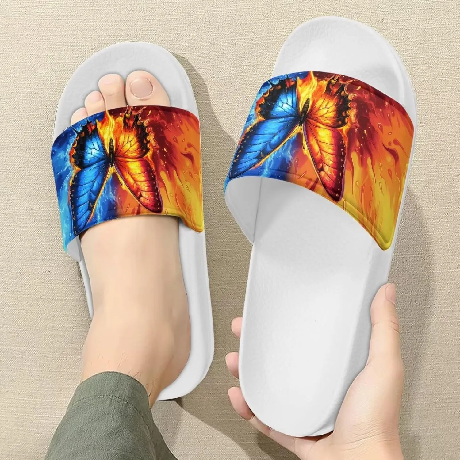 Men’s Slides Breathable Comfort Cushioned Slid-On Beach Pool Sandal Slippers Size 5-14 White Sole