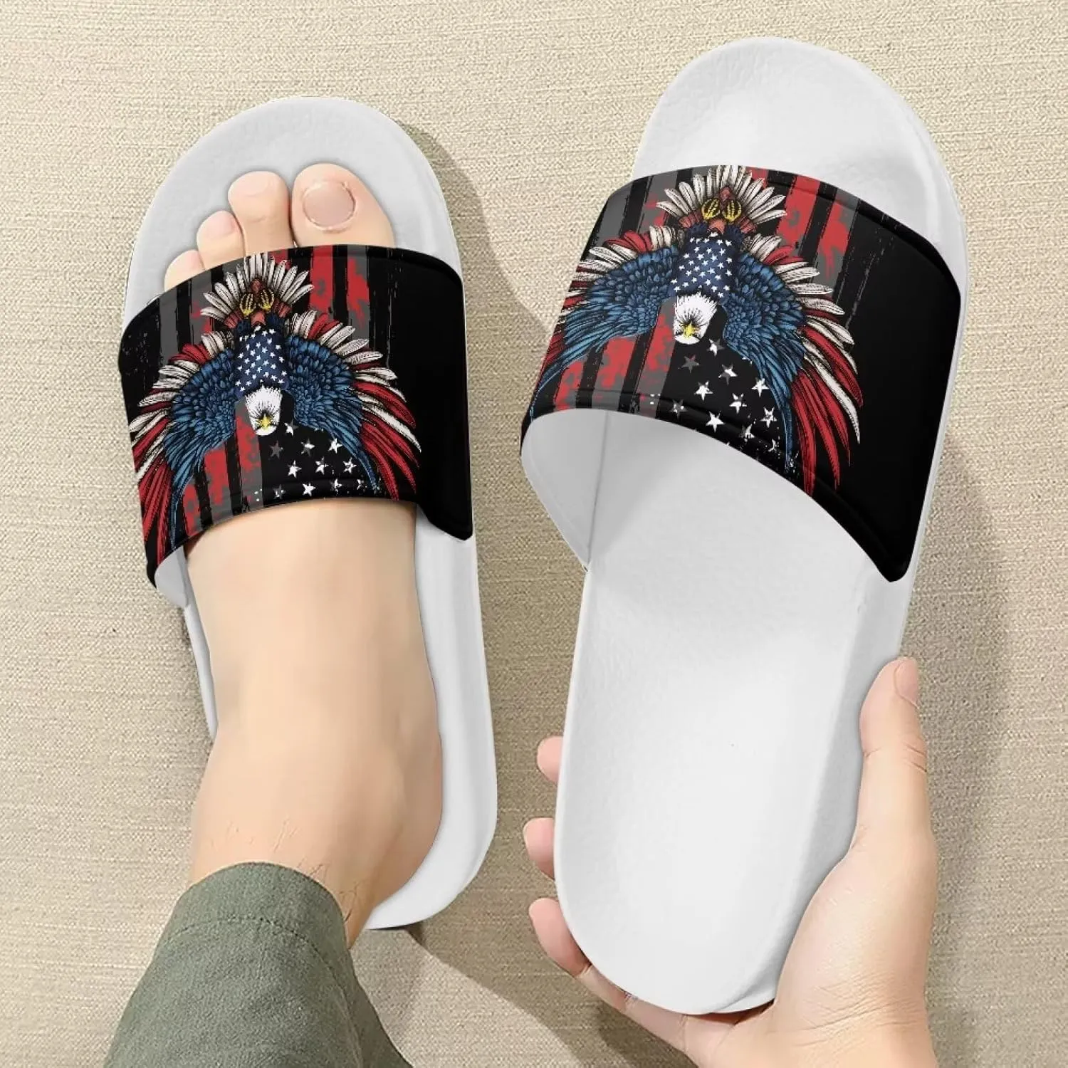 Men’s Slides Breathable Comfort Cushioned Slid-On Beach Pool Sandal Slippers Size 5-14 White Sole