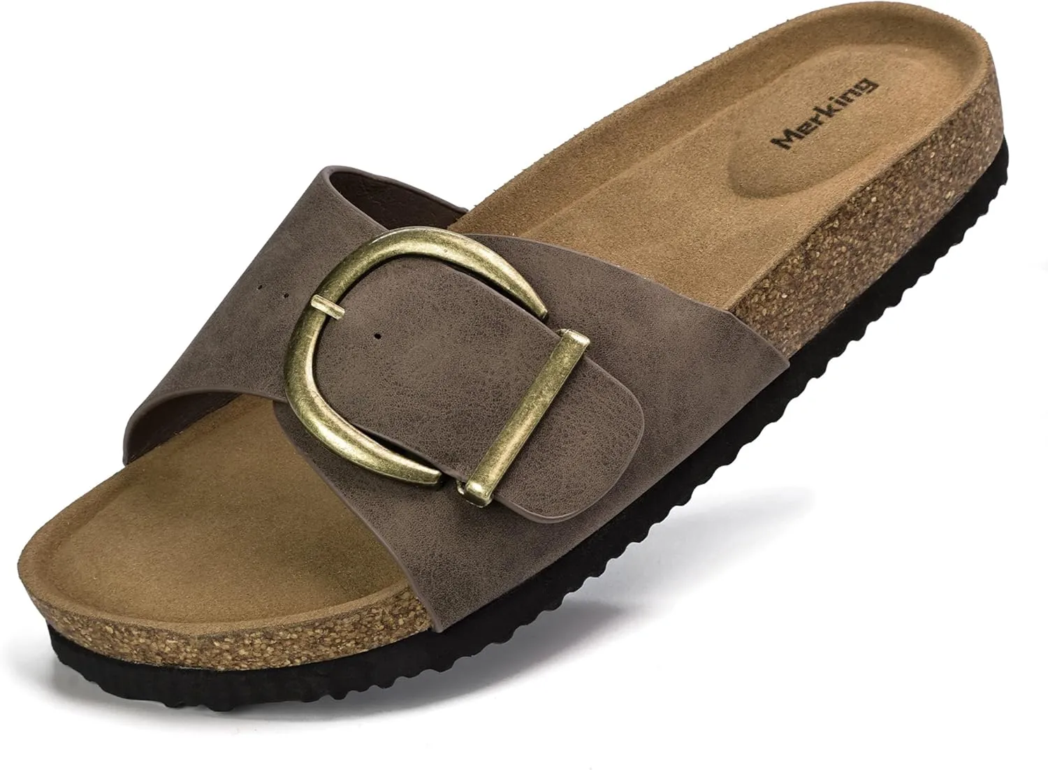 Merking Women's Cork Footbed Sandal Adjustable Buckle Beach Casual Open Toe Slides