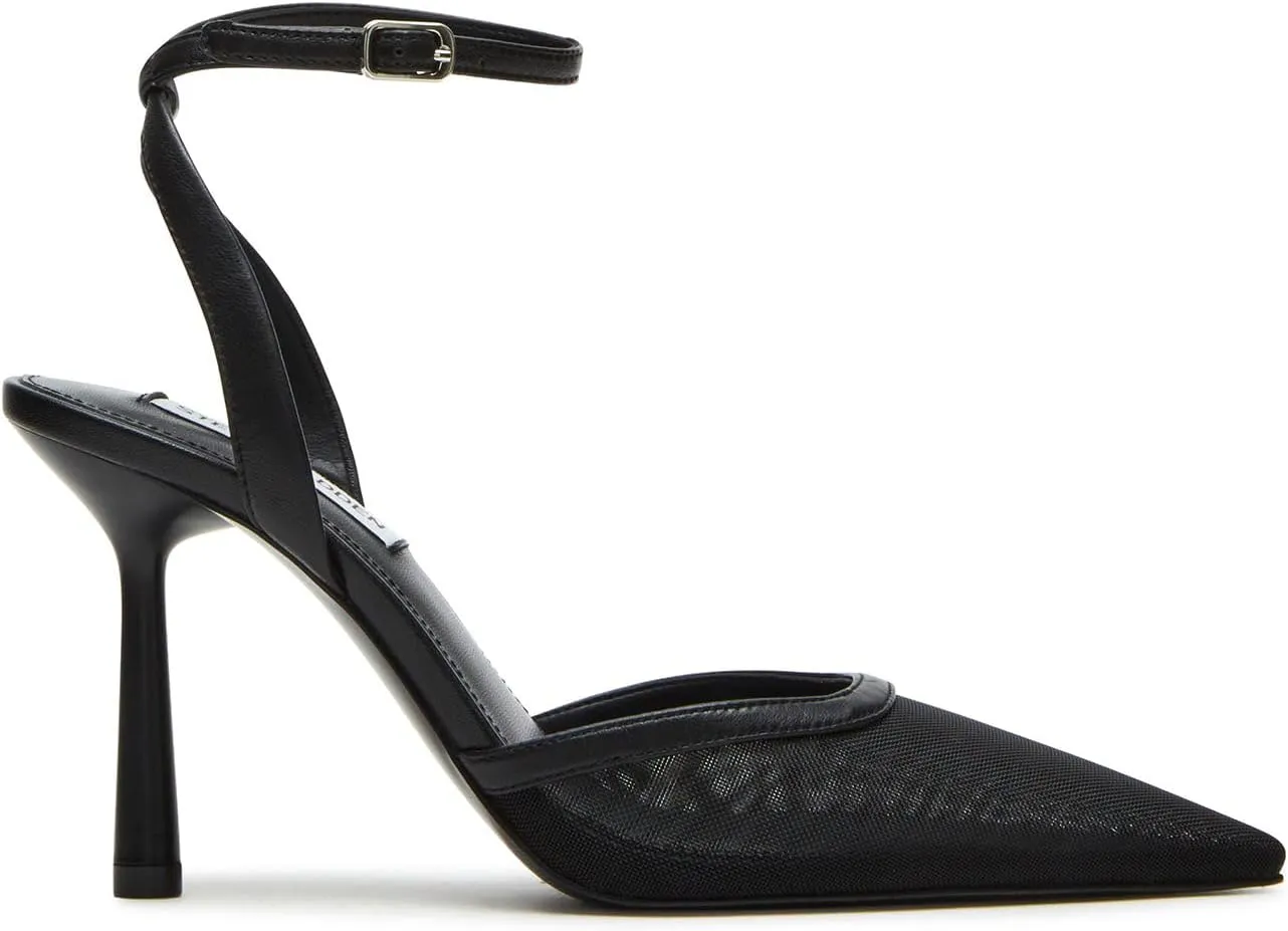 Mesh Pointed Toe Ankle Strap Heeled Sandals for Women