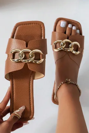 Metal Chain Square Toe Sandal