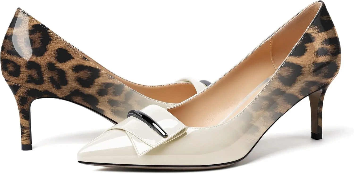 Mettesally Women's Kitten Heels Pumps Pointed Closed Toe Comfort Mid Heels Slip On Wedding Party Casual Office Dress Shoes