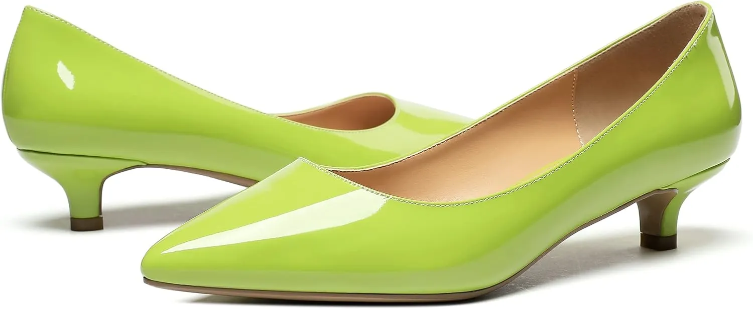 Mettesally Women's New Low Kitten Heel Pumps Pointed Closed Toe Slip On Dress Daily Office Shoes