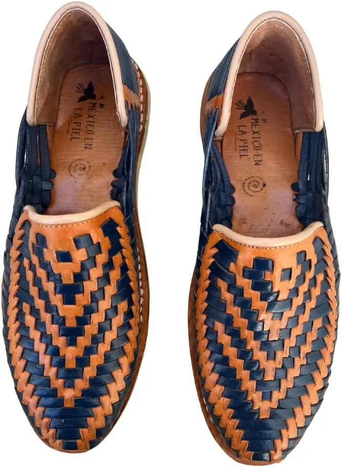 Mexico en la Piel Leather Shoes for Men, Checkered Braided Handmade Loafer Sandals