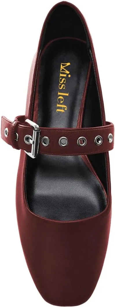 miss left Women Adorable Closed Square Toe Mary Jane Flats Buckle Straps Low Heel Pumps Comfort Ballroom Party Dress Shoes Size 4-16 US