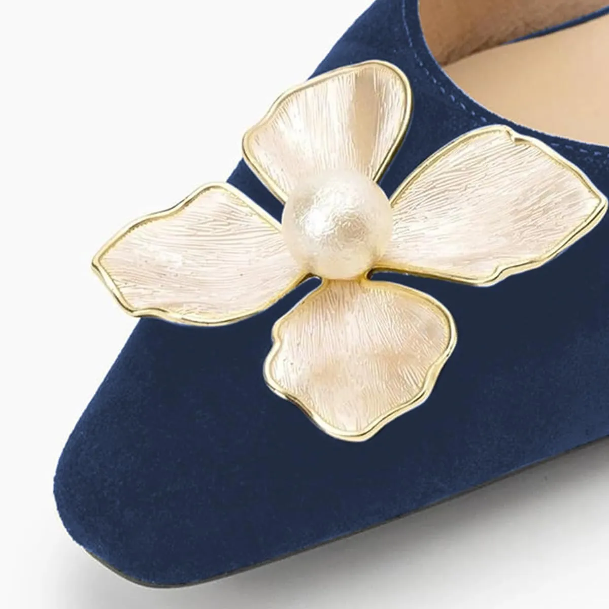 miss left Women Elegant Pearl Flower Closed Toe Slingback Pumps Block Low Heel Backstrap Buckle Daily Office Dress Shoes Size 4-16 US