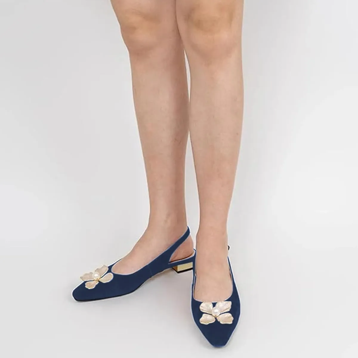 miss left Women Elegant Pearl Flower Closed Toe Slingback Pumps Block Low Heel Backstrap Buckle Daily Office Dress Shoes Size 4-16 US