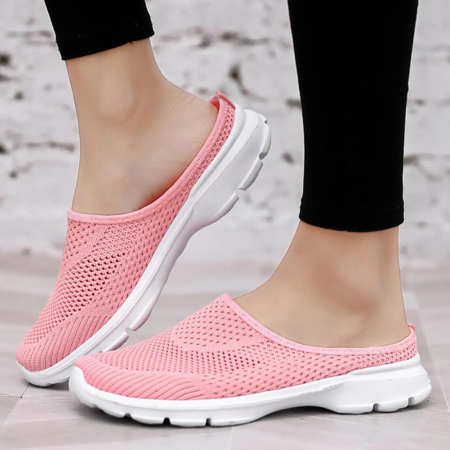 Mmoneyake Mules for Women Shoes Slip On Sneakers Lightweight Breathable Comfortable Walking Shoes Knit Flats Light Open Back Shoe Closed Toe Slides Mesh Air Cushion Orthopedic Diabetic Shoe