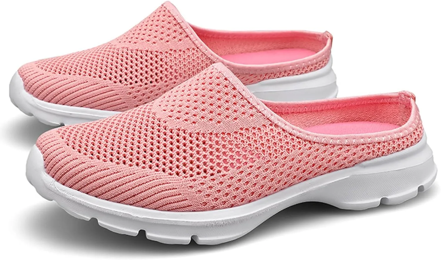 Mmoneyake Mules for Women Shoes Slip On Sneakers Lightweight Breathable Comfortable Walking Shoes Knit Flats Light Open Back Shoe Closed Toe Slides Mesh Air Cushion Orthopedic Diabetic Shoe