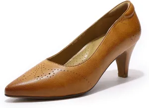 Mona flying Women's Leather Comfort Closed Pointed Toe Pumps Womens High Heels Work Office Dress Shoes for Ladies