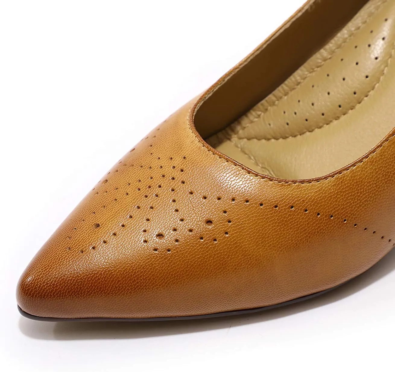 Mona flying Women's Leather Comfort Closed Pointed Toe Pumps Womens High Heels Work Office Dress Shoes for Ladies