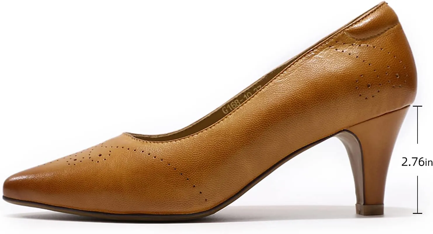 Mona flying Women's Leather Comfort Closed Pointed Toe Pumps Womens High Heels Work Office Dress Shoes for Ladies