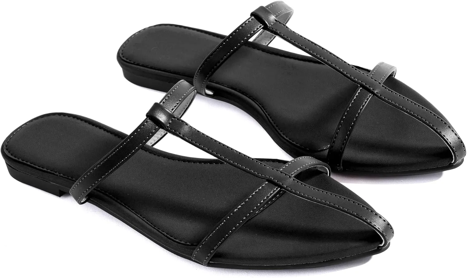 Mtzyoa Women Flat Sandals Pointed Toe Ladies Summer Dressy Casual Vacation Bohemian Cute Leather Beach Comfy Slip On Slides