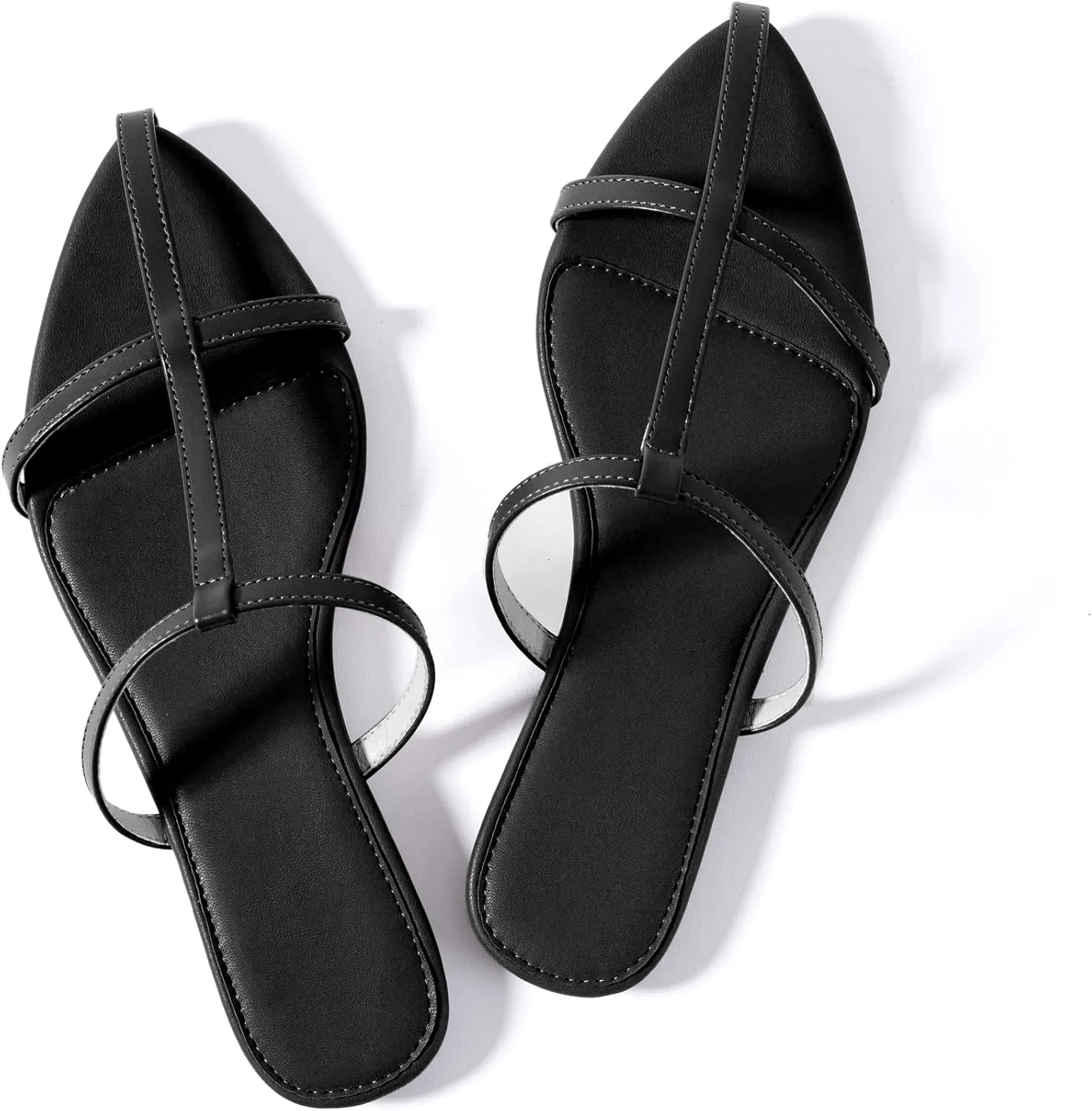 Mtzyoa Women Flat Sandals Pointed Toe Ladies Summer Dressy Casual Vacation Bohemian Cute Leather Beach Comfy Slip On Slides