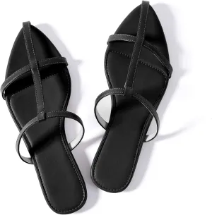 Mtzyoa Women Flat Sandals Pointed Toe Ladies Summer Dressy Casual Vacation Bohemian Cute Leather Beach Comfy Slip On Slides