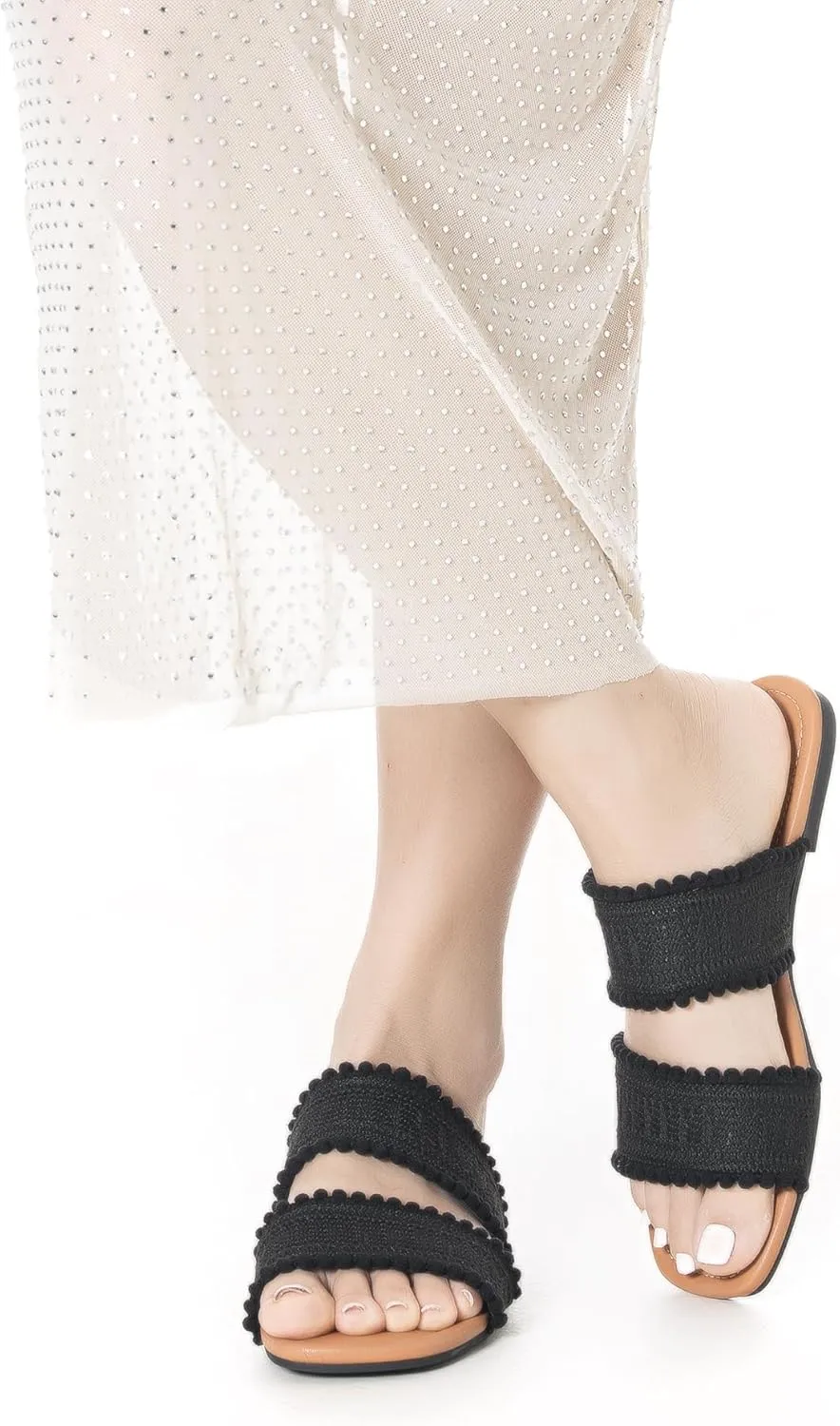 Mtzyoa Women's Sandals Casual Braided Dressy Summer Square Toe Quilted Flat Sandals