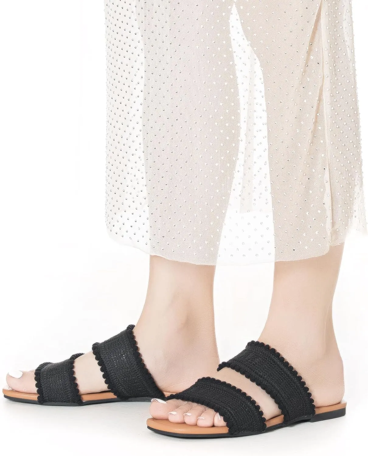 Mtzyoa Women's Sandals Casual Braided Dressy Summer Square Toe Quilted Flat Sandals