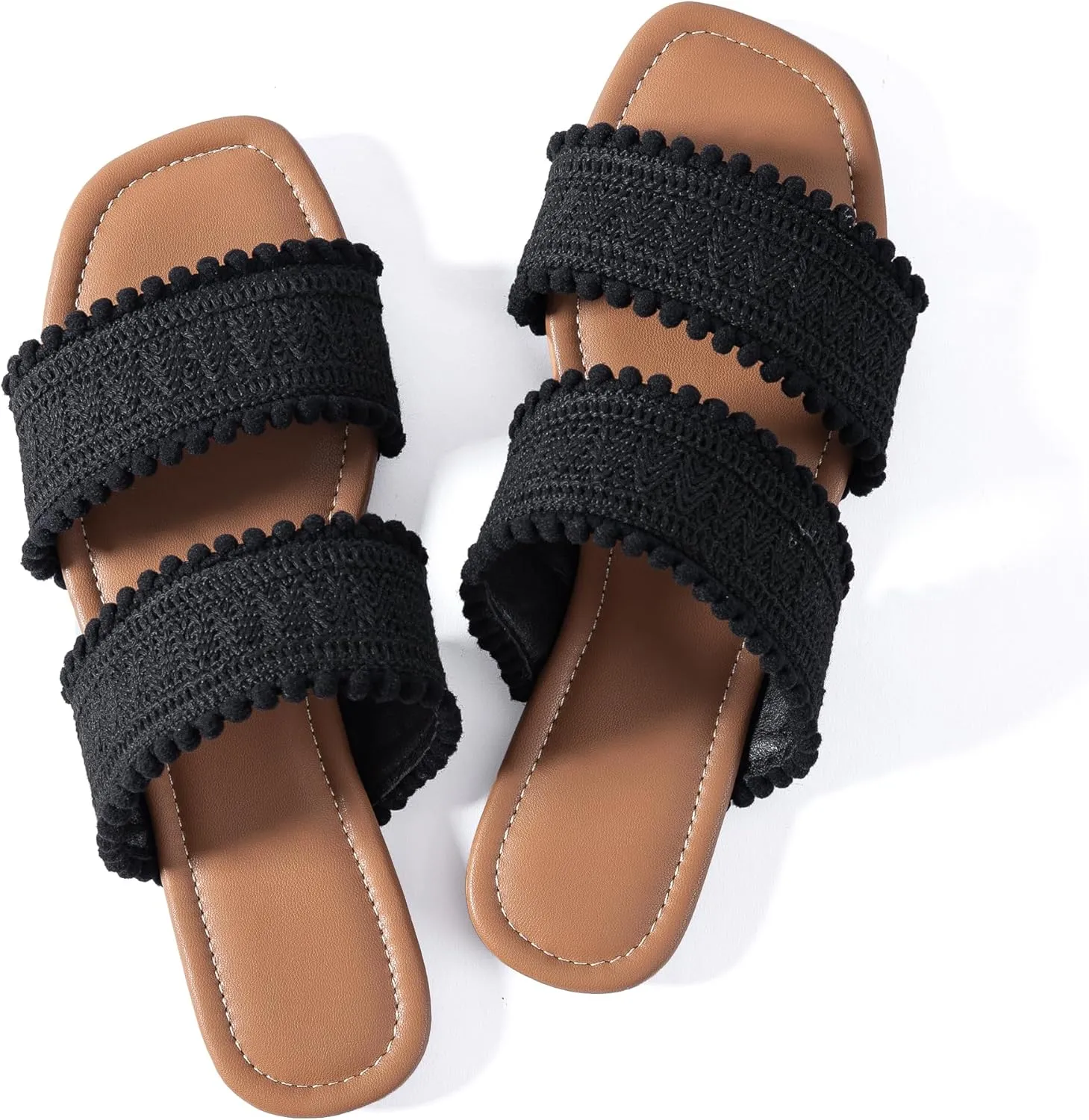 Mtzyoa Women's Sandals Casual Braided Dressy Summer Square Toe Quilted Flat Sandals