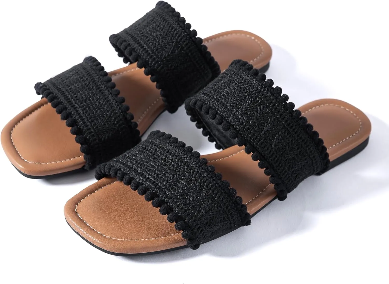 Mtzyoa Women's Sandals Casual Braided Dressy Summer Square Toe Quilted Flat Sandals