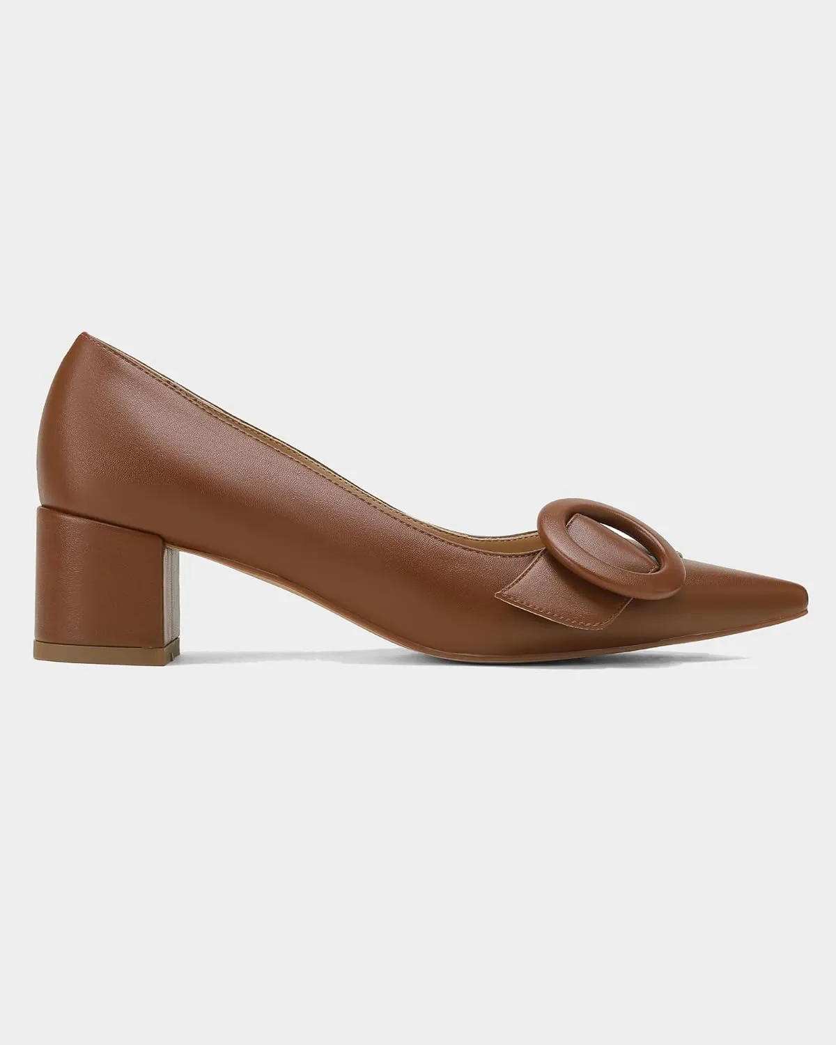 MUCCCUTE Chunky Heels for Women Closed Pointed Toe Pump 2'' Low Block Heels Fashion Round Buckle Dress Work Pumps