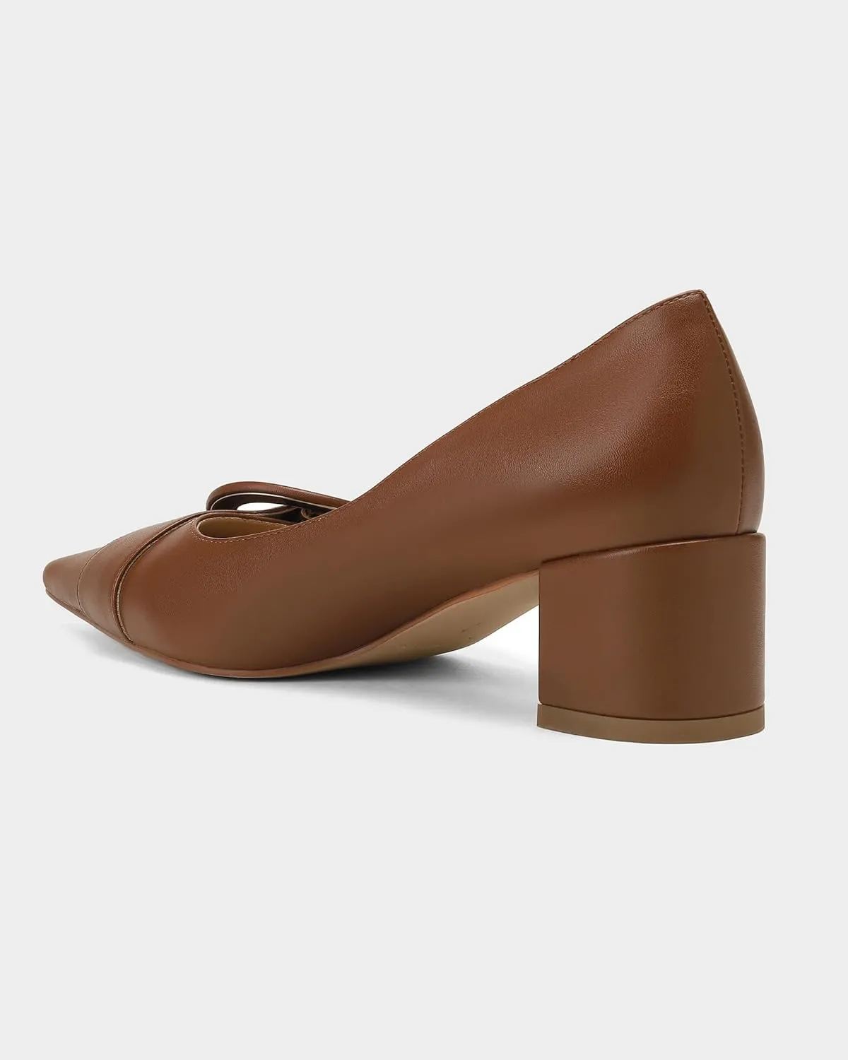 MUCCCUTE Chunky Heels for Women Closed Pointed Toe Pump 2'' Low Block Heels Fashion Round Buckle Dress Work Pumps