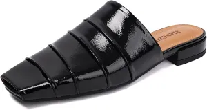 Mules for Women Square Peep Toe Comfortable Casual Backless Slip On Flat Dress Shoes