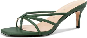 NobleOnly Womens Strappy Kitten Heels Square Open Toe Thong Heels Flip Flop Heels Dress Prom Slip-on Mule Heels 2.6 Inches Heels