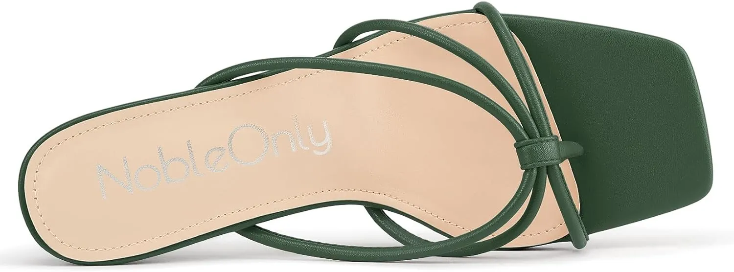 NobleOnly Womens Strappy Kitten Heels Square Open Toe Thong Heels Flip Flop Heels Dress Prom Slip-on Mule Heels 2.6 Inches Heels