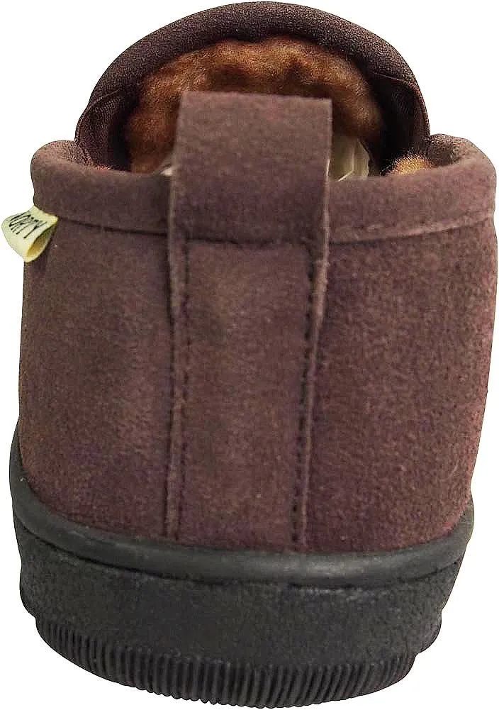 NORTY Mens Genuine Leather Cowhide Suede Slippers - Twin Gore Slip On Loafer - Lux Plush Fur Lining