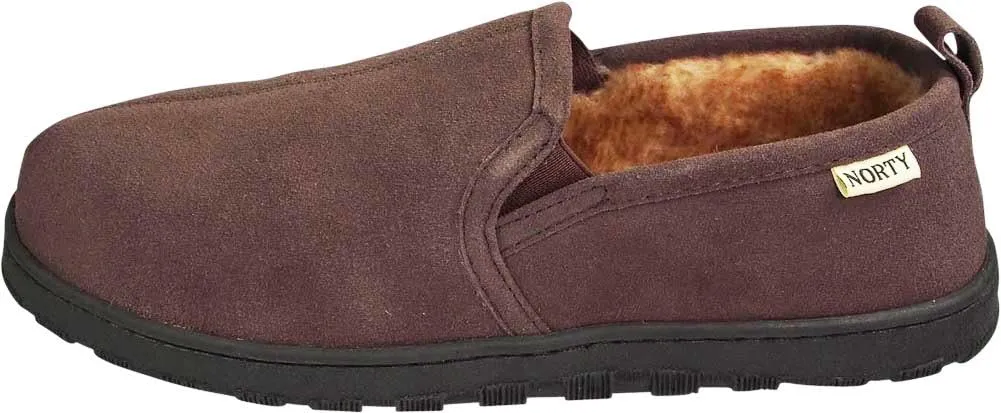 NORTY Mens Genuine Leather Cowhide Suede Slippers - Twin Gore Slip On Loafer - Lux Plush Fur Lining