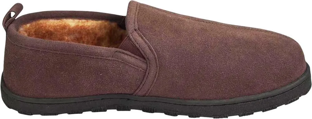 NORTY Mens Genuine Leather Cowhide Suede Slippers - Twin Gore Slip On Loafer - Lux Plush Fur Lining
