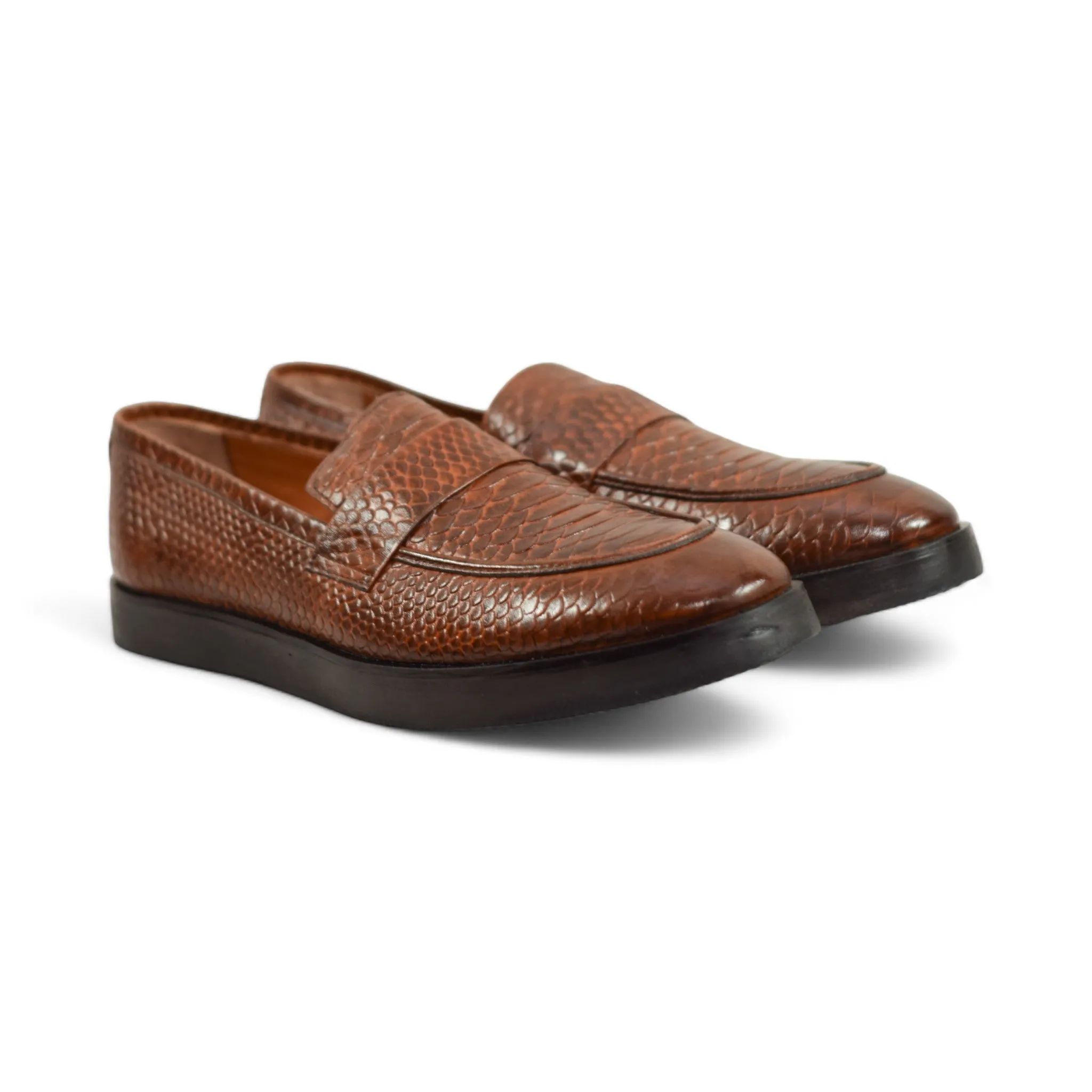 OK-4040 Crocodile High Sole Leather Loafer