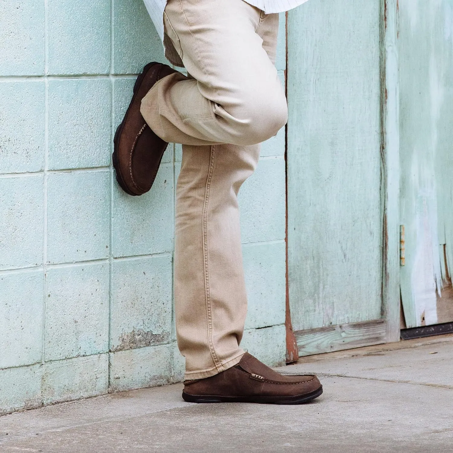 OLUKAI Moloa Men's Premium Leather Shoes, Easy Slip On & Off Design, Casual & Versatile Loafer, Drop-in Heel & Enhanced Traction