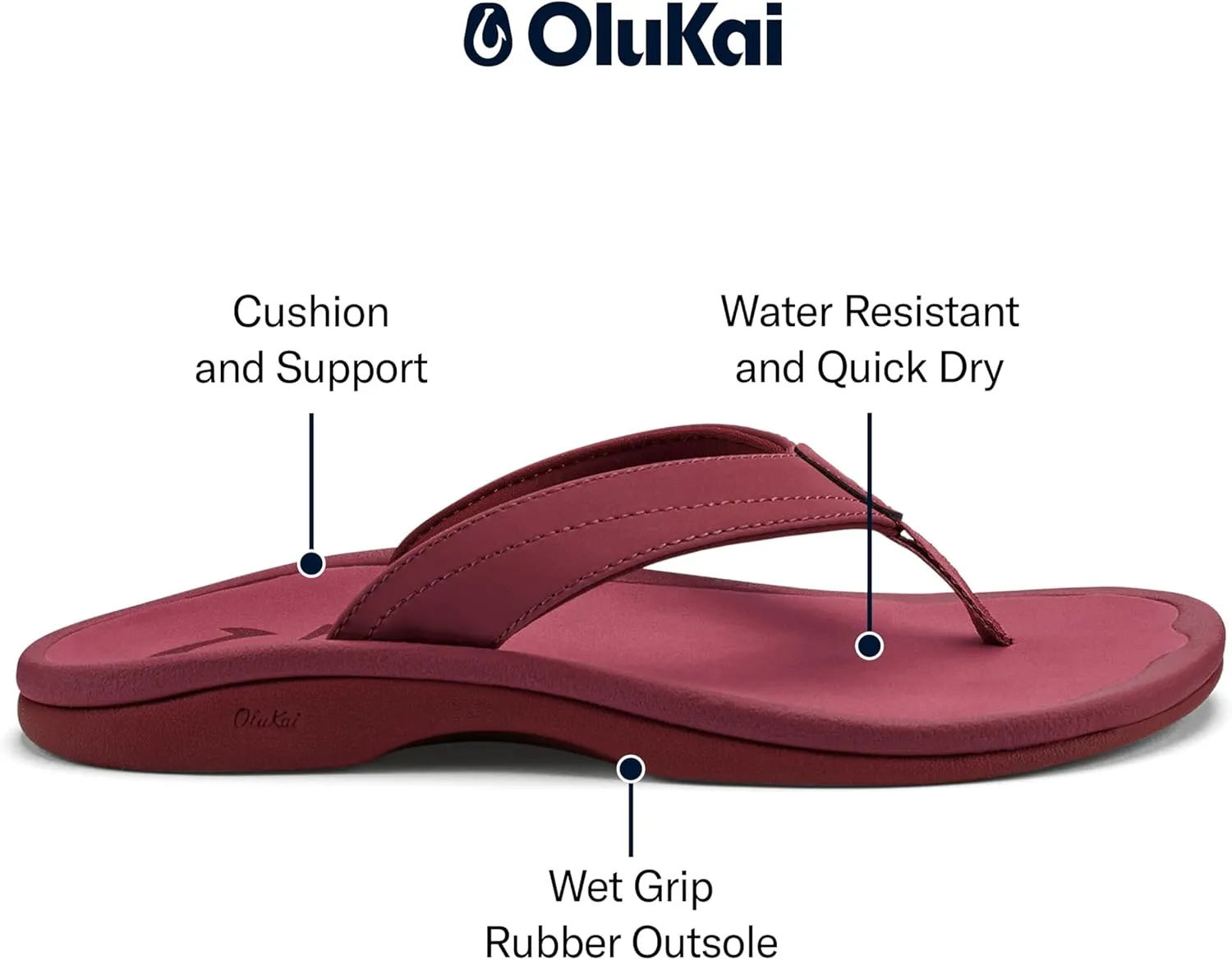 OLUKAI Ohana Women's Beach Sandals, Water Resistant Flip Flops, Arch Support & Comfort Fit, Lightweight & Durable, Enhanced Grip & Traction
