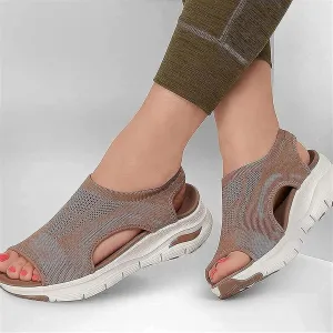 OMIREL Womens Slingback Orthopedic Slide Sandals Mesh Platform Sandals Soft Sole Peep Toe Casual Womens Sandals Ankle Strap Low Heel Sandals,Brown,US12/EU43