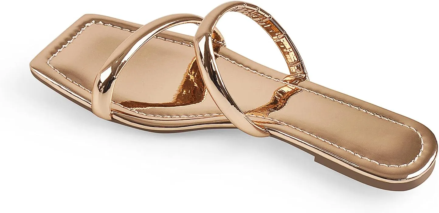 onlymaker Women's Square Open Toe Backless Flat Slipper Sandals Summer Wide Fit Slipper