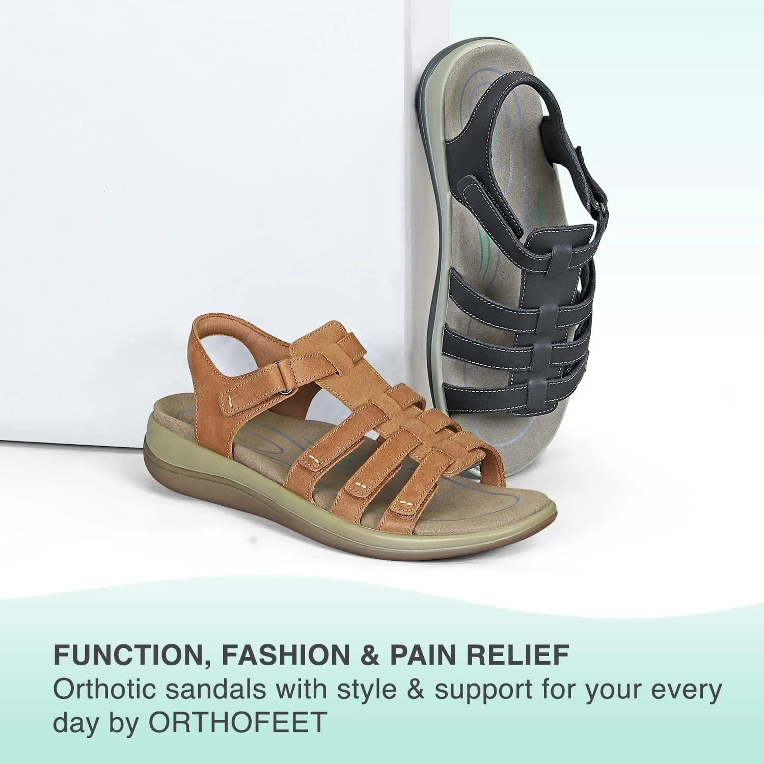 Orthofeet Women's Orthopedic Camel Leather Amalfi Adjustable Sandals, Size 11