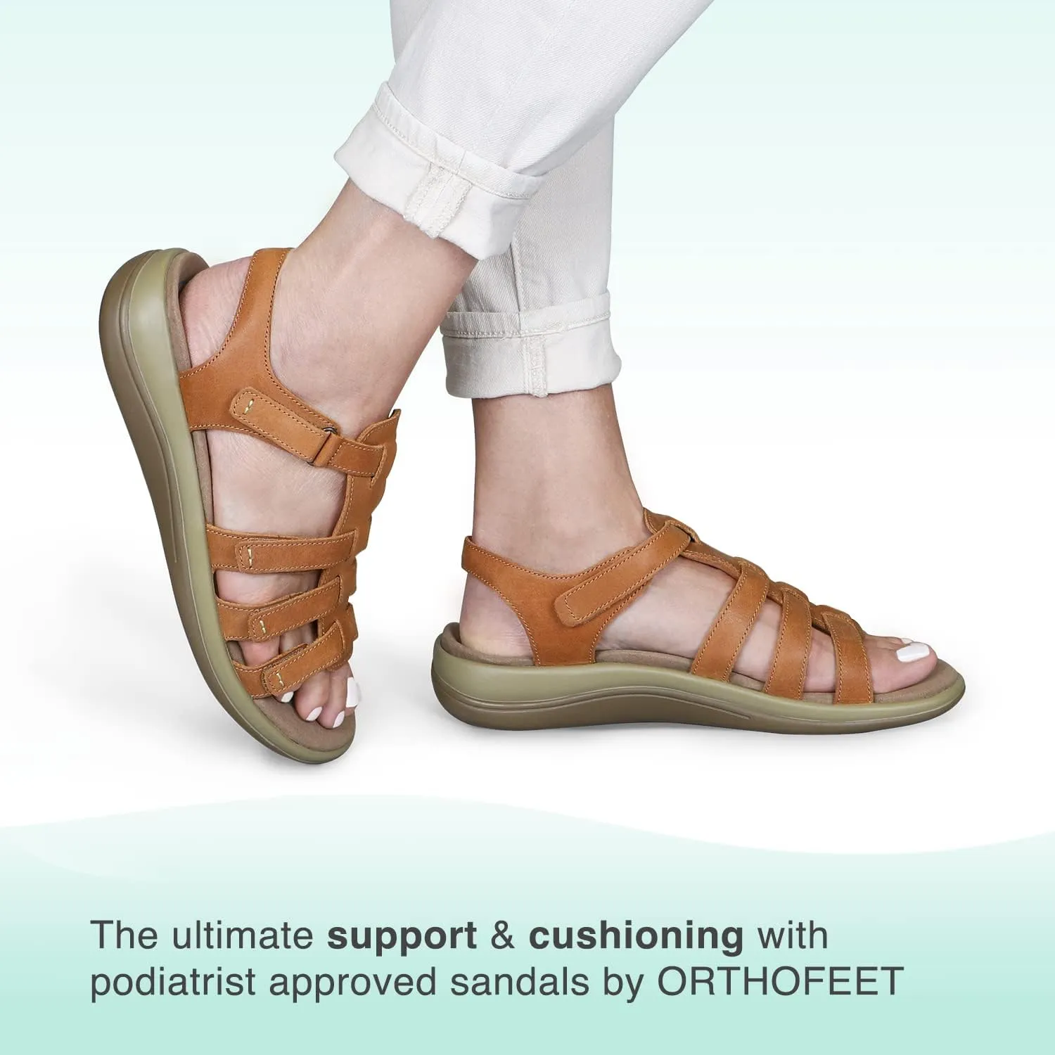 Orthofeet Women's Orthopedic Camel Leather Amalfi Adjustable Sandals, Size 11