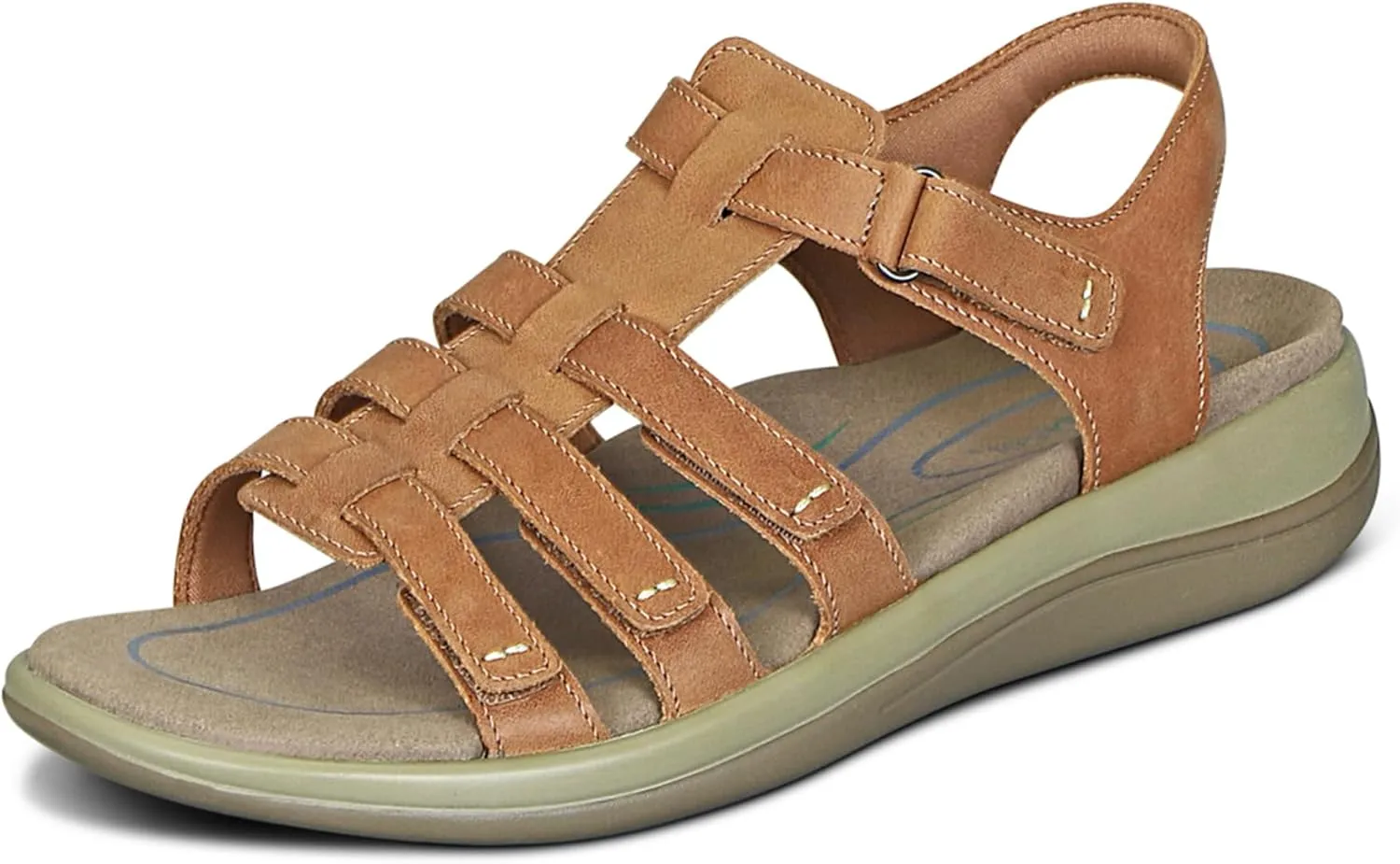 Orthofeet Women's Orthopedic Camel Leather Amalfi Adjustable Sandals, Size 11