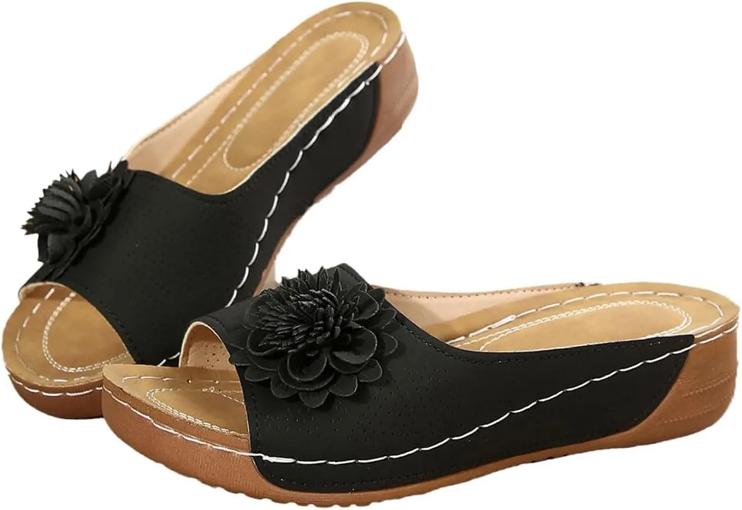 Orthopedic Sandals for Womens Chic Flowers Dressy Wedge Comfort Platform Sandal Arch Support Peep Open Toe Sandals Summer Fashion Flower Slippers Shoes Casual Slip On Comfortable Shoe