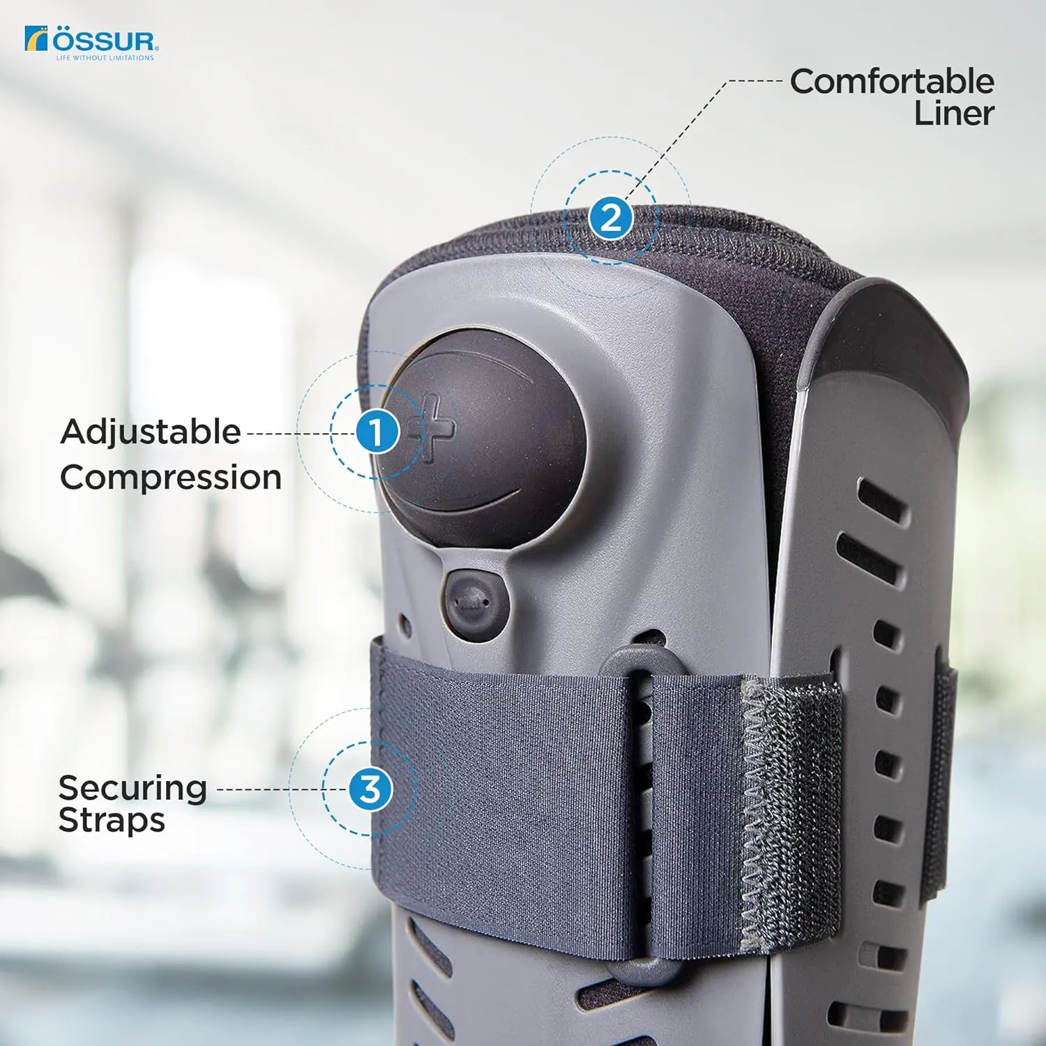 Ossur Rebound Air Walker Boot | Comfortable Walking Boot with Compression Straps & Air Pump Rocker Bottom | Walking Boot for Broken Foot, Walking Boot for Sprained Ankle (High Top, Large)