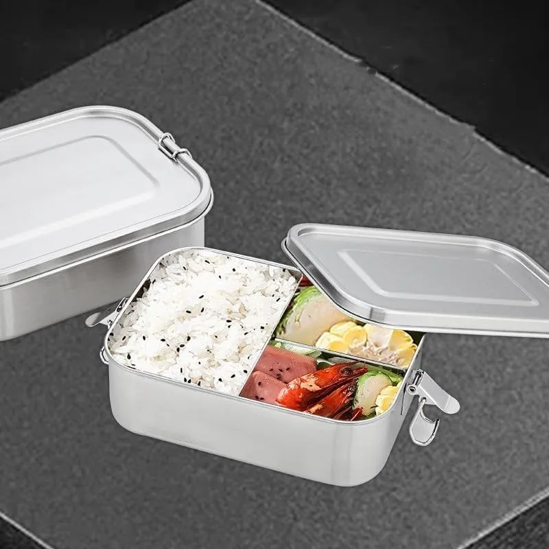 Outdoor Camping Square Lunch Box 304 Stainless Steel Sealed Storage Box(1200ML)