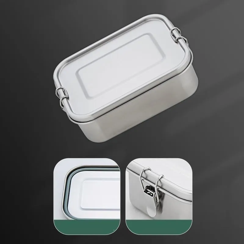 Outdoor Camping Square Lunch Box 304 Stainless Steel Sealed Storage Box(1200ML)