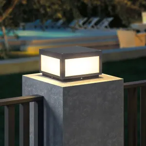 Outdoor Post Light Modern LED Fence Deck Cap Light High Voltage Wired Pillar Column Lamp for Flat Surface Patio Garden Decoration with IP54 Waterproof E26 Bulb(10"x10")