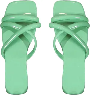 OYOANGLE Women's PU Leather Criss Cross Strap Flat Sandals Square Open Toe Slide Sandals Indoor Outdoor Shoes