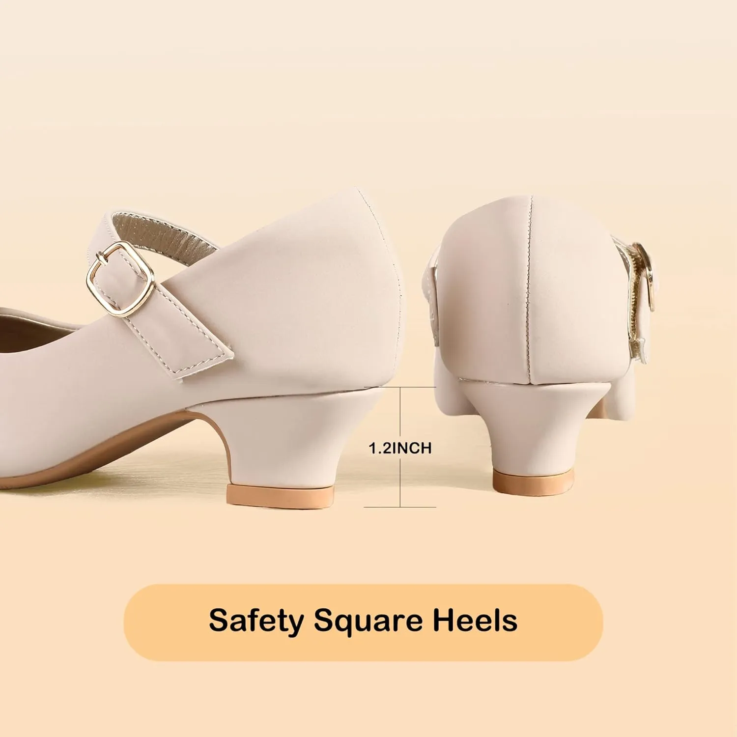 PANDANINJIA Molly Girls Dress Shoes Mary Jane Heels Flower Wedding Party Back to School Pump Shoes for Toddler Little Kid