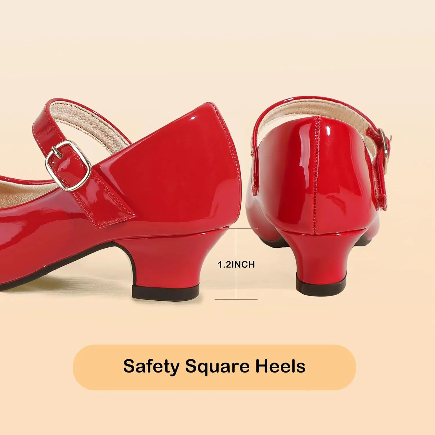 PANDANINJIA Molly Girls Dress Shoes Mary Jane Heels Flower Wedding Party Back to School Pump Shoes for Toddler Little Kid