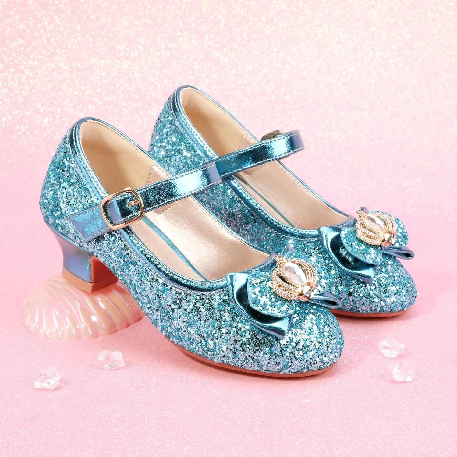 PANDANINJIA Molly Girls Dress Shoes Mary Jane Heels Flower Wedding Party Back to School Pump Shoes for Toddler Little Kid