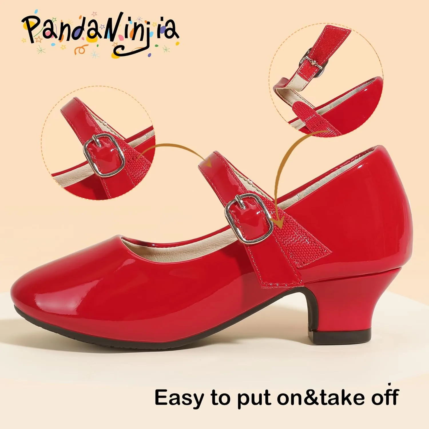 PANDANINJIA Molly Girls Dress Shoes Mary Jane Heels Flower Wedding Party Back to School Pump Shoes for Toddler Little Kid